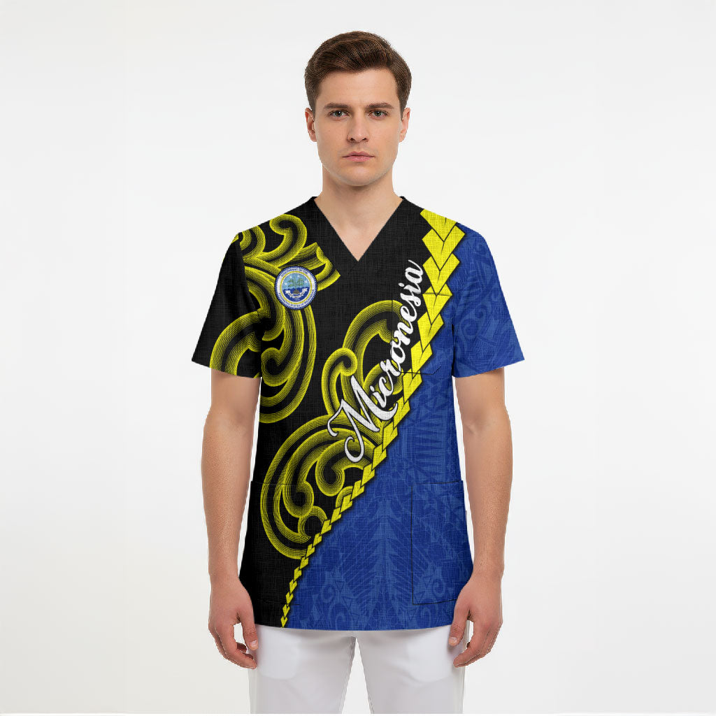 Federated States Of Micronesia FSM Scrub Top Pacific Islander Tribal Swirl Geometric Pattern