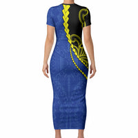 Federated States Of Micronesia FSM Short Sleeve Bodycon Dress Pacific Islander Tribal Swirl Geometric Pattern