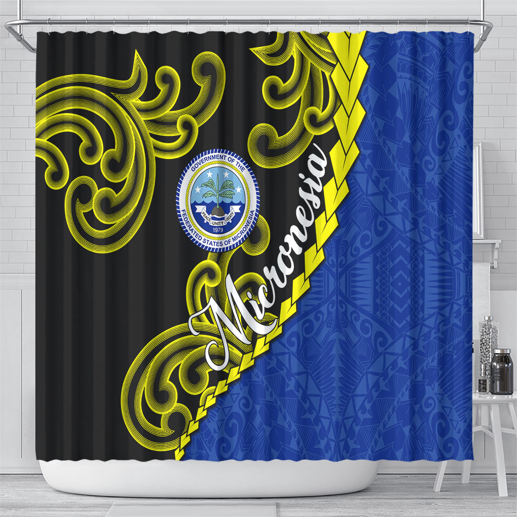 Federated States Of Micronesia FSM Shower Curtain Pacific Islander Tribal Swirl Geometric Pattern