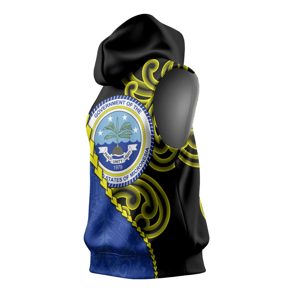 Federated States Of Micronesia FSM Sleeveless Hoodie Pacific Islander Tribal Swirl Geometric Pattern