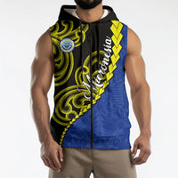 Federated States Of Micronesia FSM Sleeveless Zip Hoodie Pacific Islander Tribal Swirl Geometric Pattern