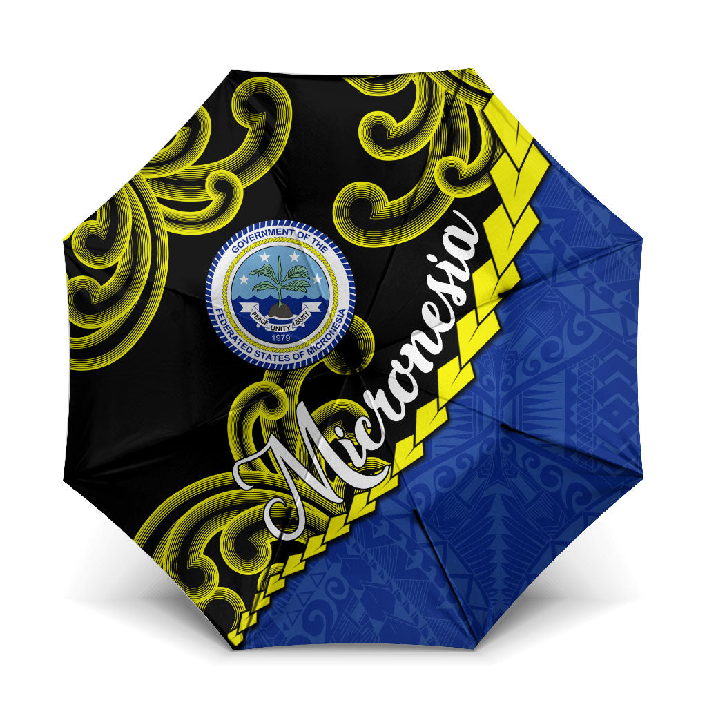 Federated States Of Micronesia FSM Umbrella Pacific Islander Tribal Swirl Geometric Pattern TS04 One Size Folded 11.42 inch Opened Diameter 37.4 inch Black Blue - Polynesian Pride