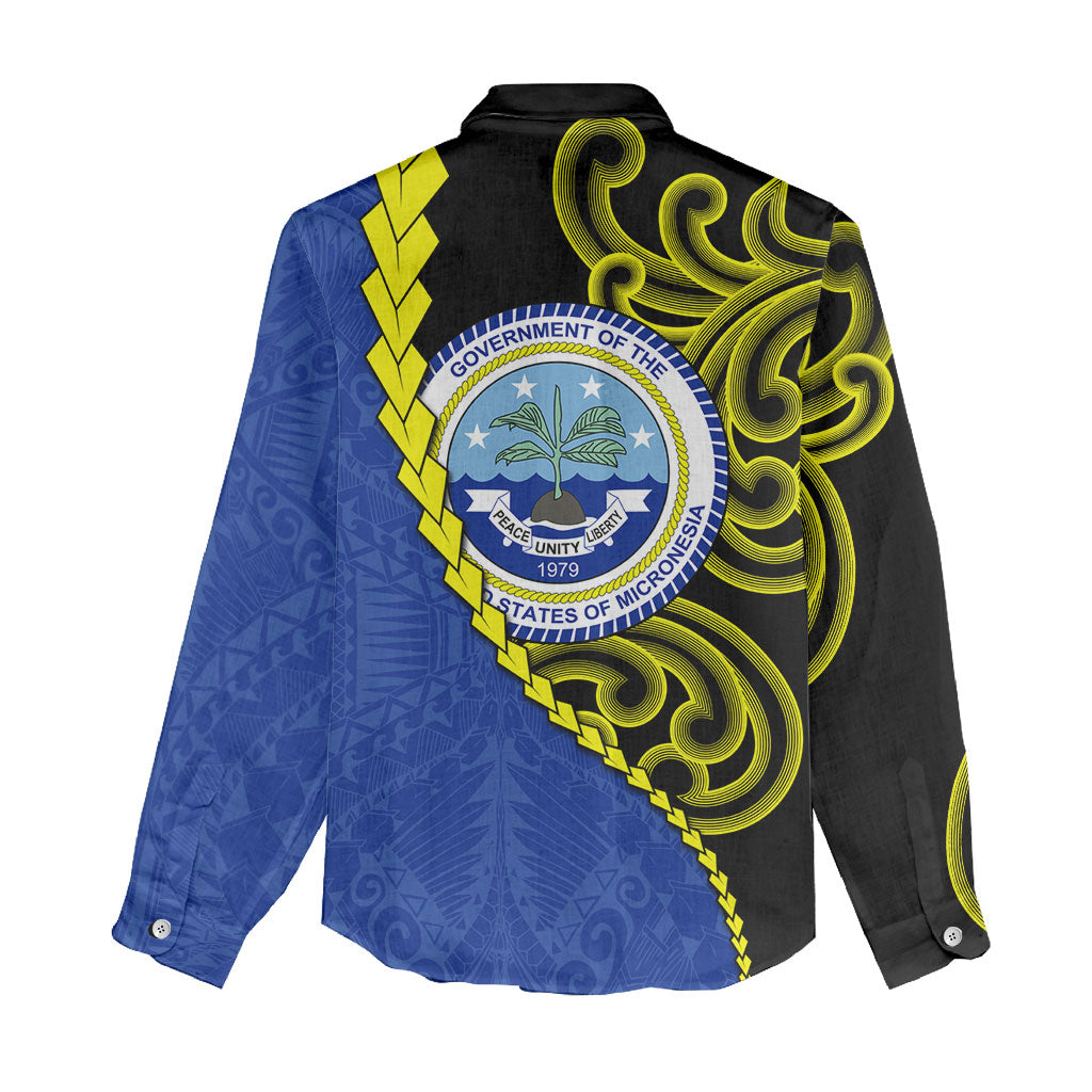 Federated States Of Micronesia FSM Women Casual Shirt Pacific Islander Tribal Swirl Geometric Pattern