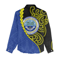 Federated States Of Micronesia FSM Women Casual Shirt Pacific Islander Tribal Swirl Geometric Pattern