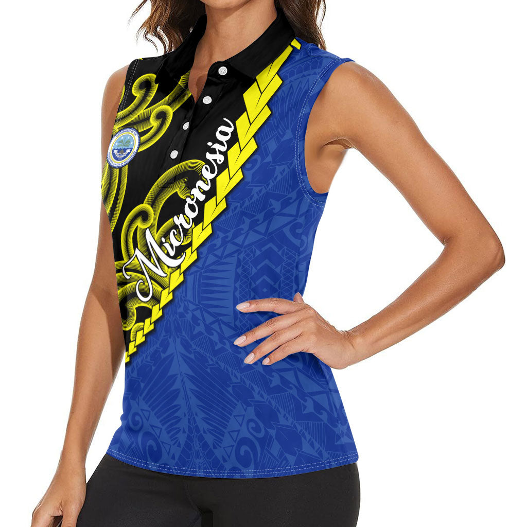 Federated States Of Micronesia FSM Women Sleeveless Polo Shirt Pacific Islander Tribal Swirl Geometric Pattern