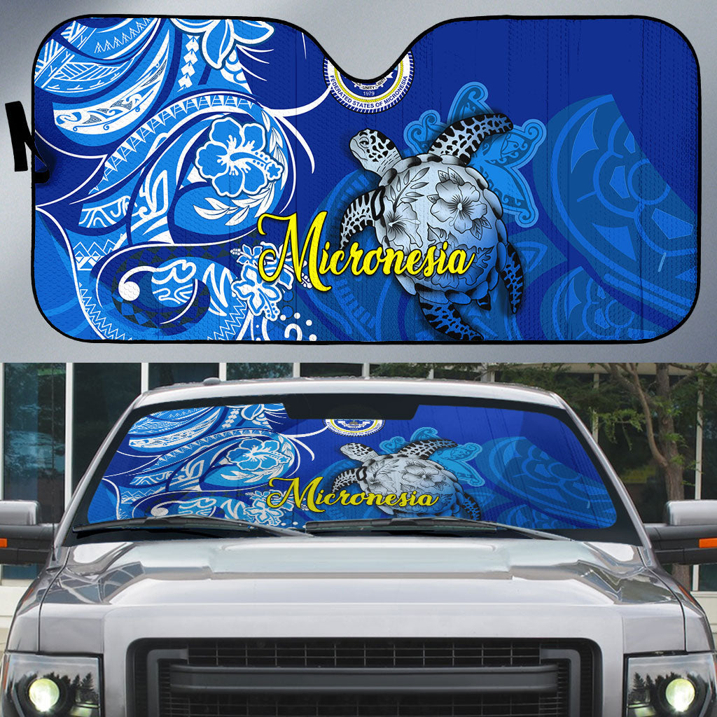 Micronesia Sea Turtle Auto Sun Shade Federated States Of Micronesia Tribal Floral Pattern