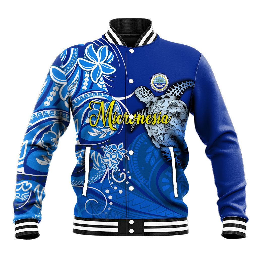 Micronesia Sea Turtle Baseball Jacket Federated States Of Micronesia Tribal Floral Pattern
