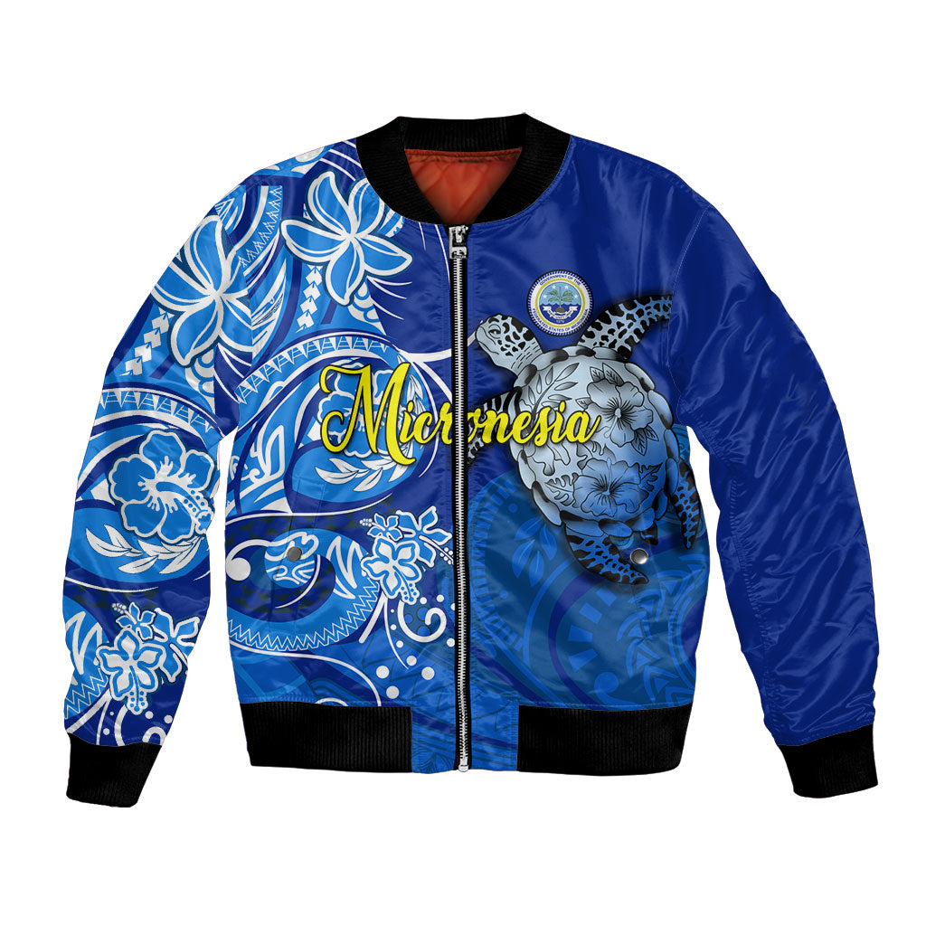 Micronesia Sea Turtle Bomber Jacket Federated States Of Micronesia Tribal Floral Pattern