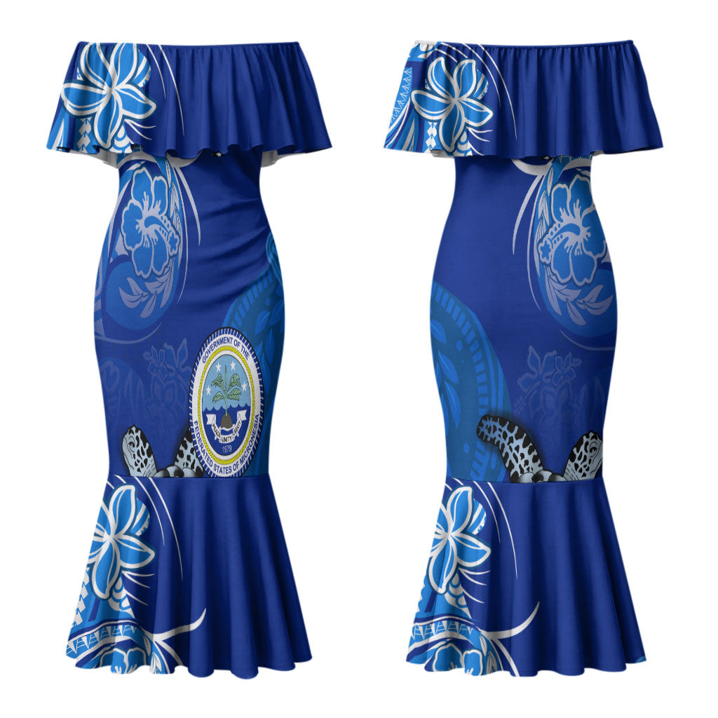 Micronesia Sea Turtle Couples Matching Mermaid Dress and Hawaiian Shirt Federated States Of Micronesia Tribal Floral Pattern