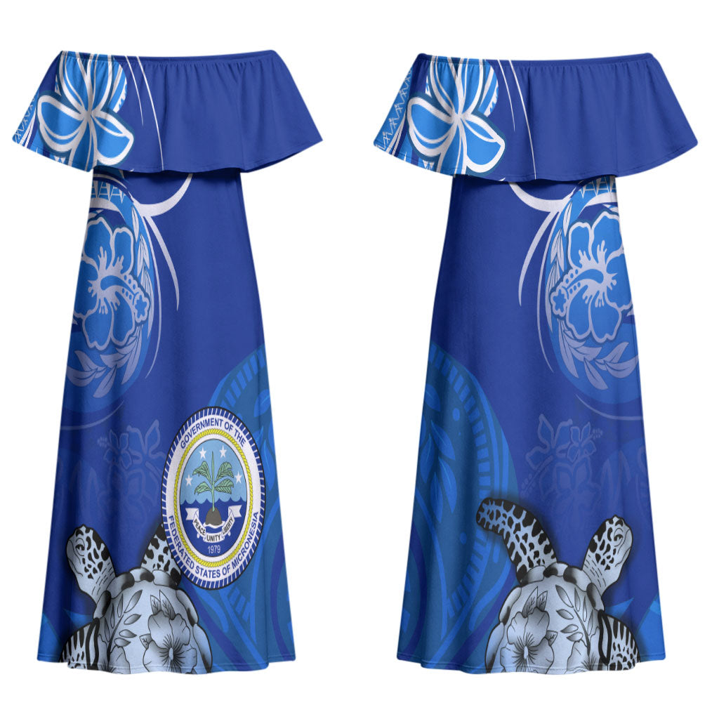 Micronesia Sea Turtle Couples Matching Off Shoulder Maxi Dress and Hawaiian Shirt Federated States Of Micronesia Tribal Floral Pattern