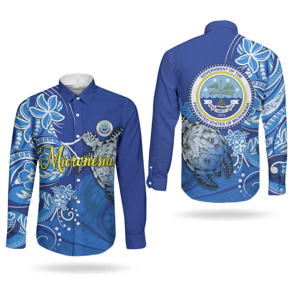 Micronesia Sea Turtle Couples Matching Off Shoulder Maxi Dress and Long Sleeve Button Shirt Federated States Of Micronesia Tribal Floral Pattern