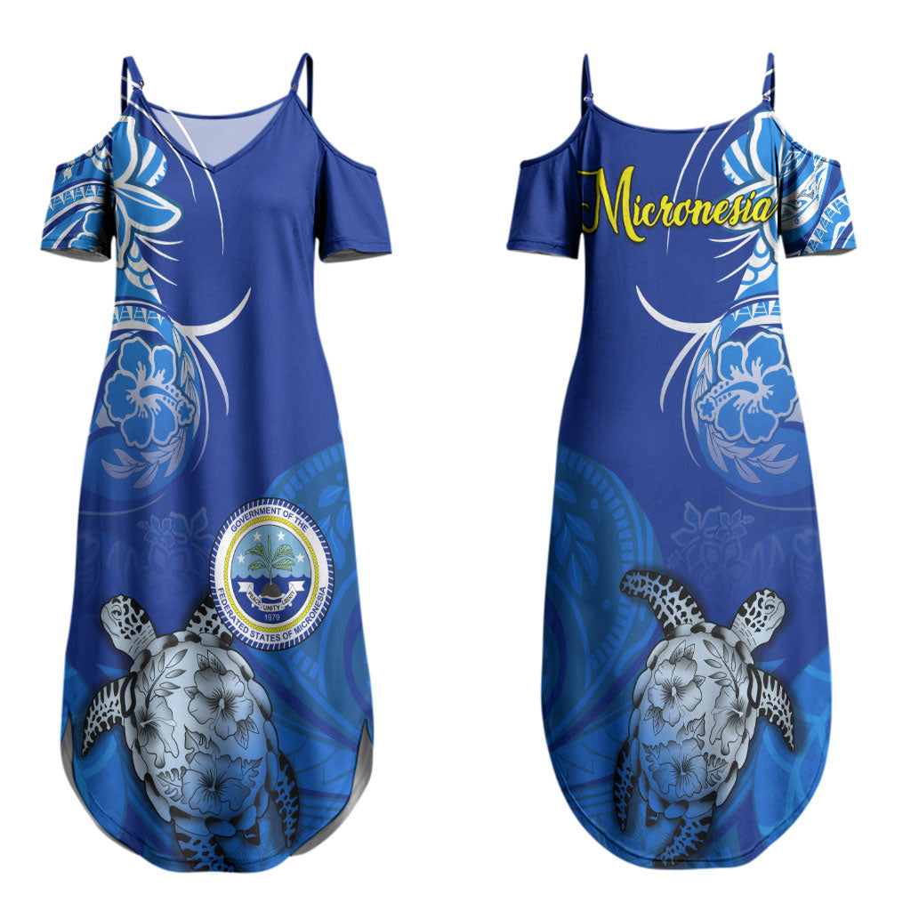 Micronesia Sea Turtle Couples Matching Summer Maxi Dress and Hawaiian Shirt Federated States Of Micronesia Tribal Floral Pattern