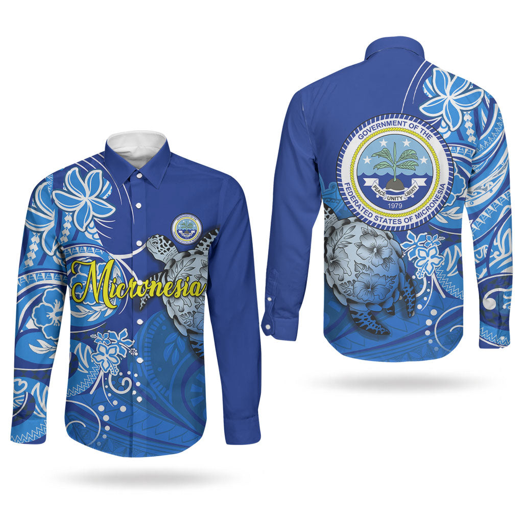 Micronesia Sea Turtle Couples Matching Tank Maxi Dress and Long Sleeve Button Shirt Federated States Of Micronesia Tribal Floral Pattern