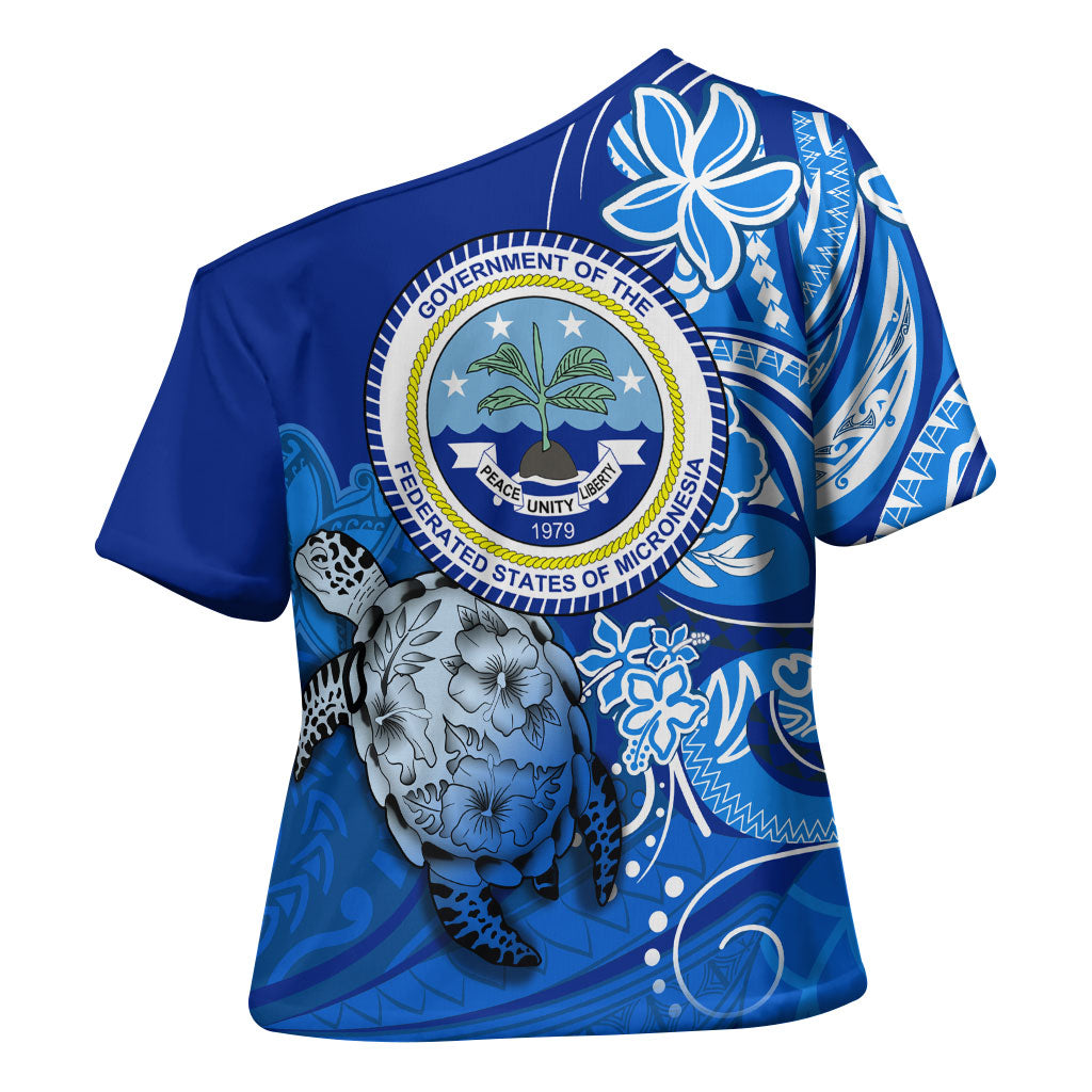 Micronesia Sea Turtle Cross Shoulder Shirt Federated States Of Micronesia Tribal Floral Pattern