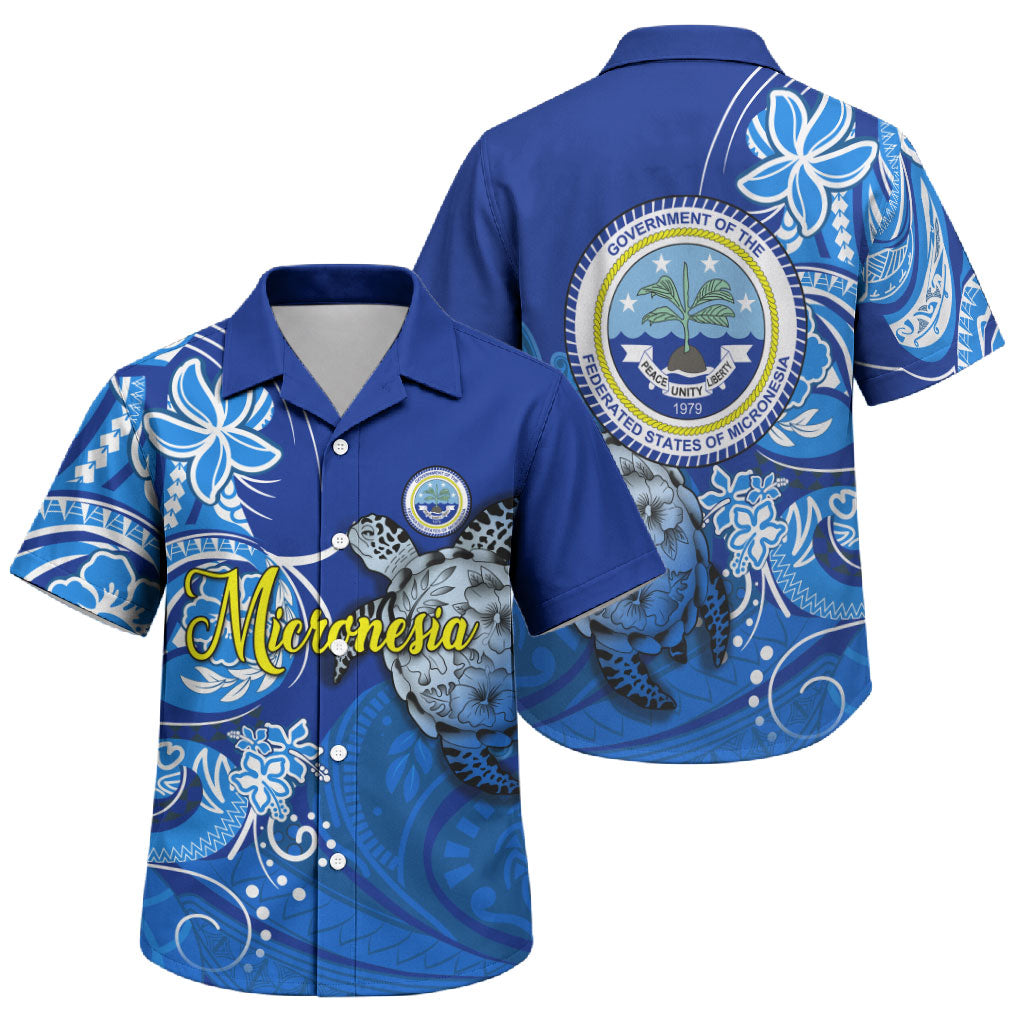 Micronesia Sea Turtle Family Matching Off The Shoulder Long Sleeve Dress and Hawaiian Shirt Federated States Of Micronesia Tribal Floral Pattern