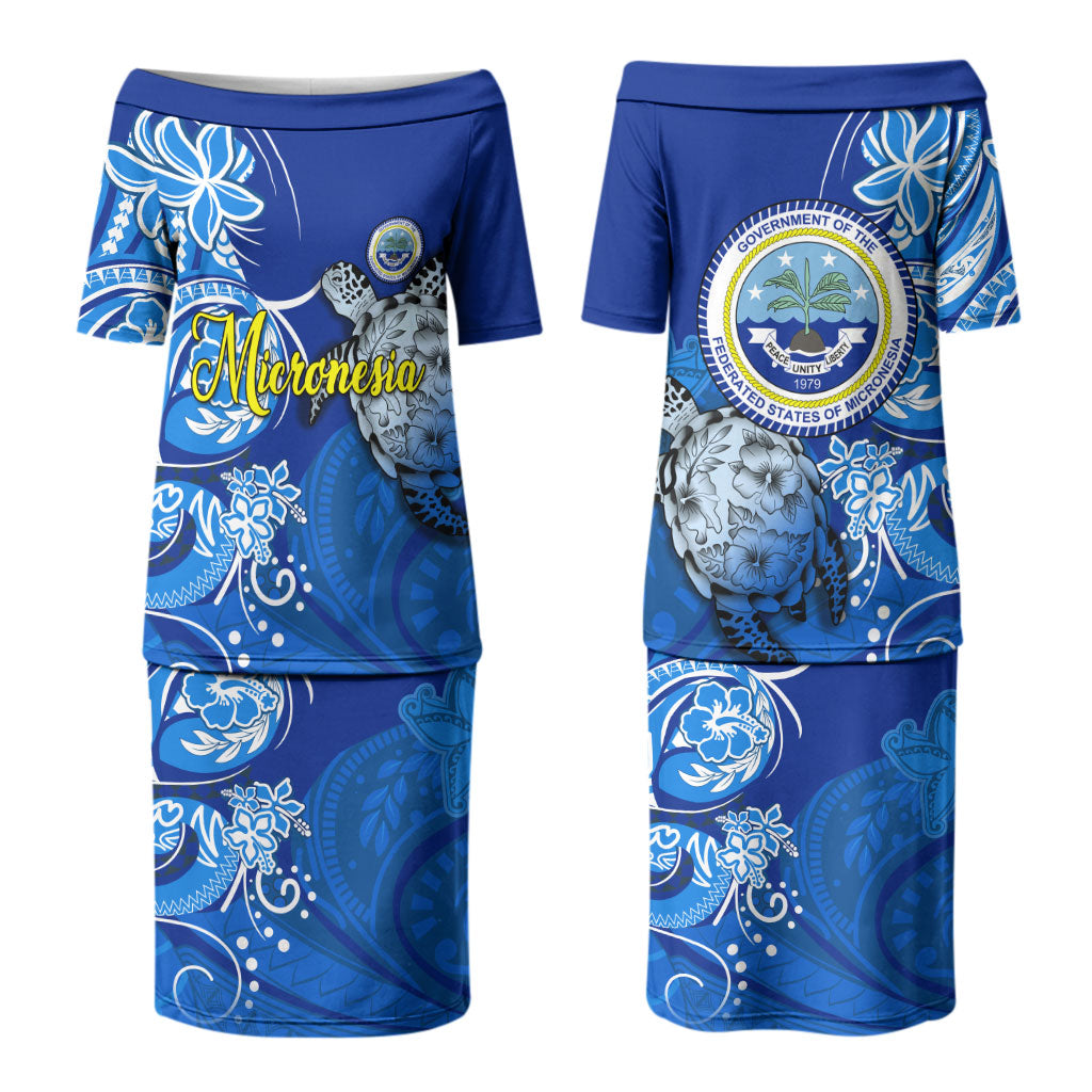 Micronesia Sea Turtle Family Matching Puletasi and Hawaiian Shirt Federated States Of Micronesia Tribal Floral Pattern