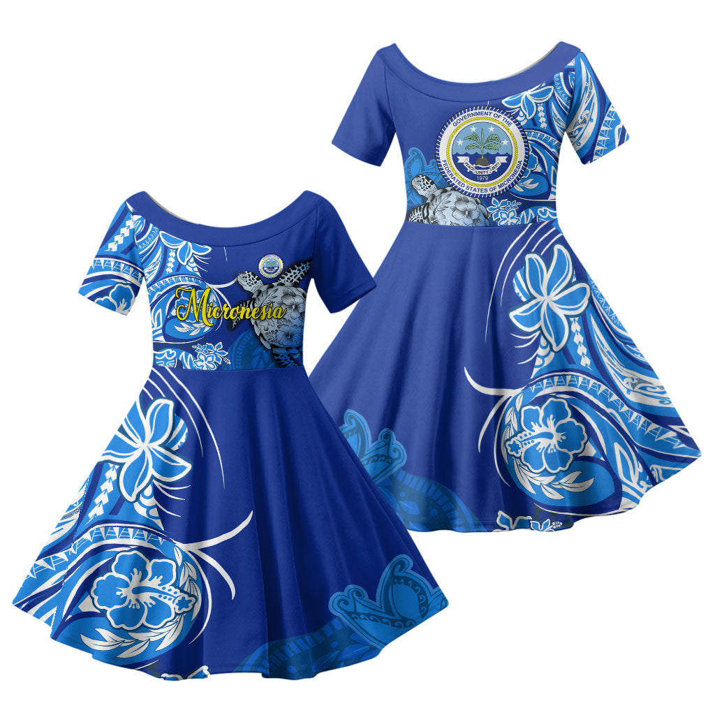 Micronesia Sea Turtle Family Matching Short Sleeve Bodycon Dress and Hawaiian Shirt Federated States Of Micronesia Tribal Floral Pattern
