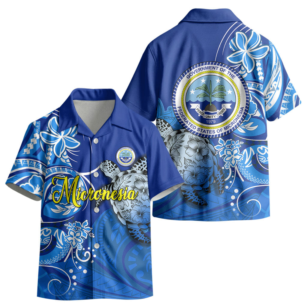 Micronesia Sea Turtle Kid Hawaiian Shirt Federated States Of Micronesia Tribal Floral Pattern