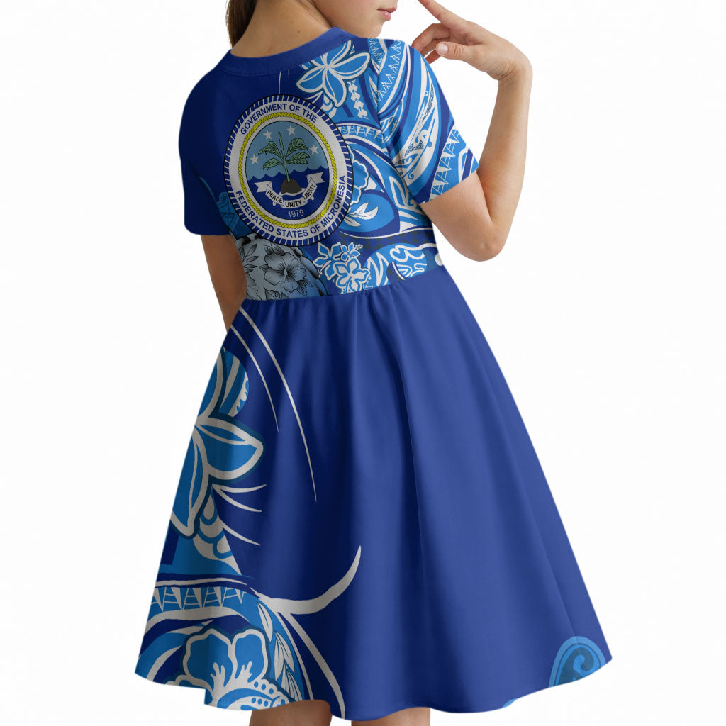 Micronesia Sea Turtle Kid Short Sleeve Dress Federated States Of Micronesia Tribal Floral Pattern
