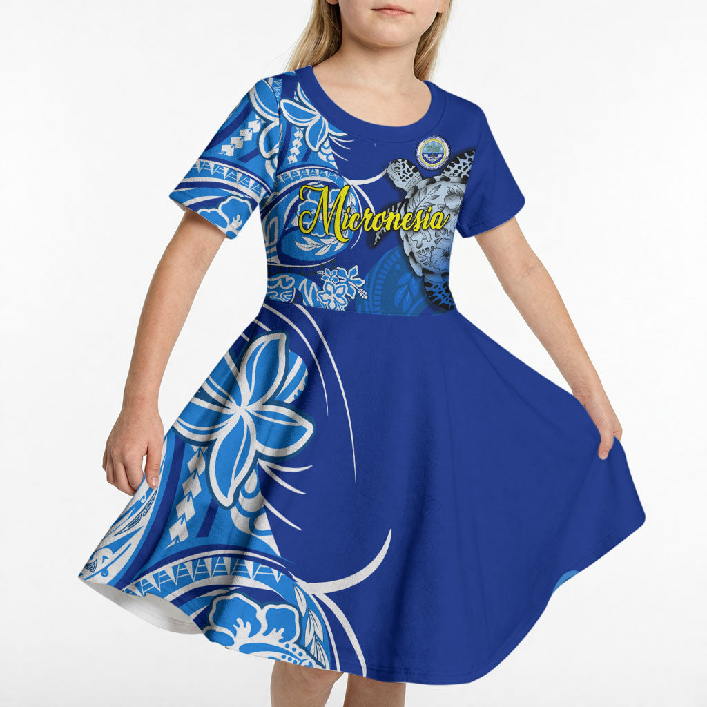 Micronesia Sea Turtle Kid Short Sleeve Dress Federated States Of Micronesia Tribal Floral Pattern