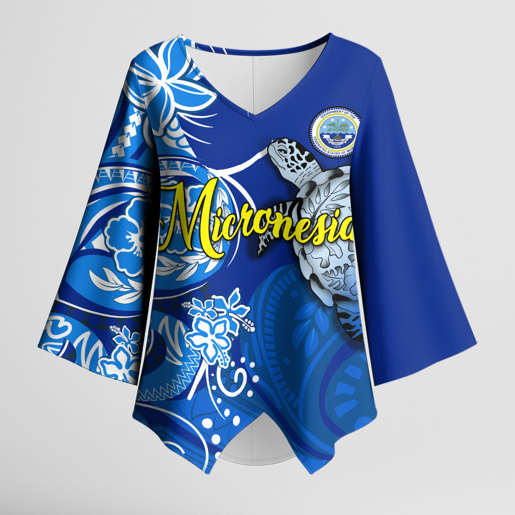 Micronesia Sea Turtle Kimono Sleeve Blouse Federated States Of Micronesia Tribal Floral Pattern