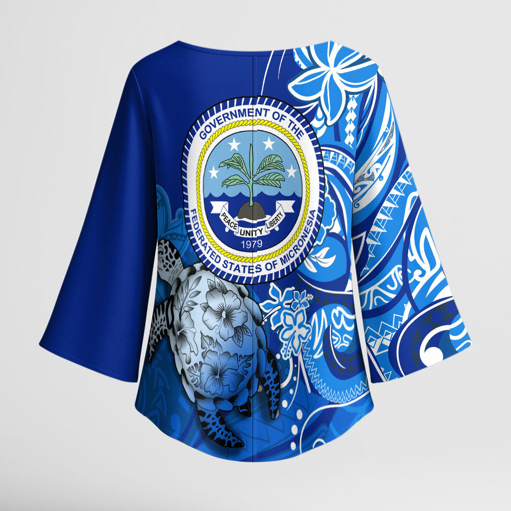 Micronesia Sea Turtle Kimono Sleeve Blouse Federated States Of Micronesia Tribal Floral Pattern