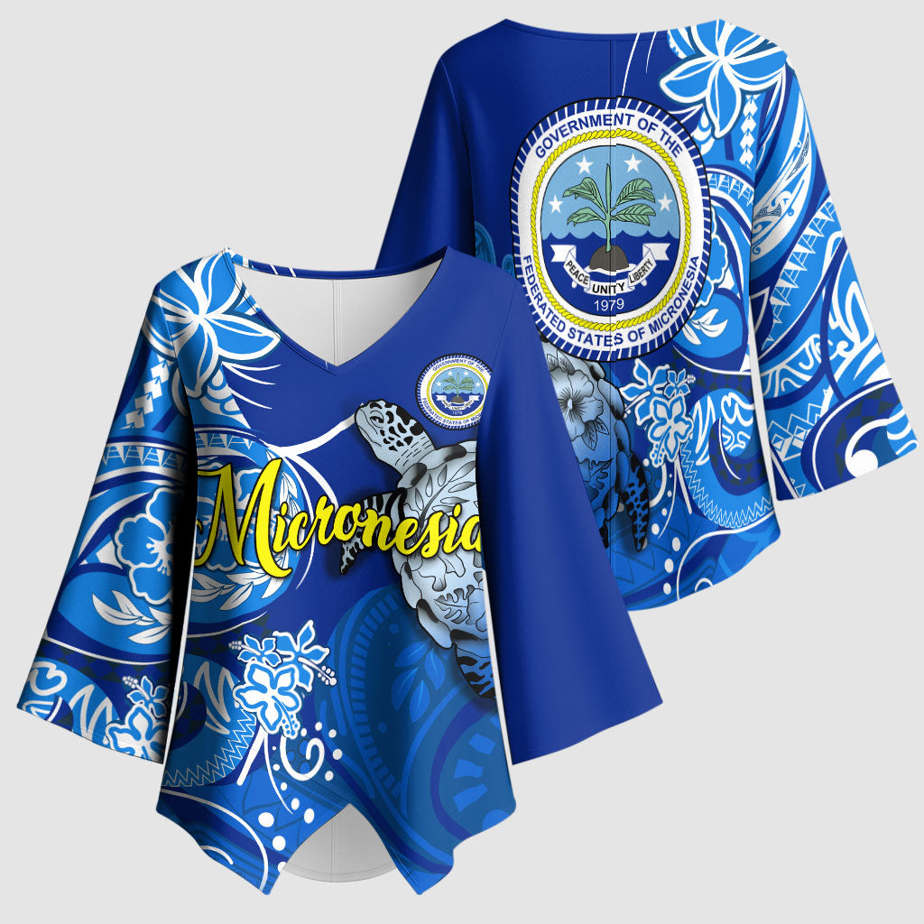 Micronesia Sea Turtle Kimono Sleeve Blouse Federated States Of Micronesia Tribal Floral Pattern