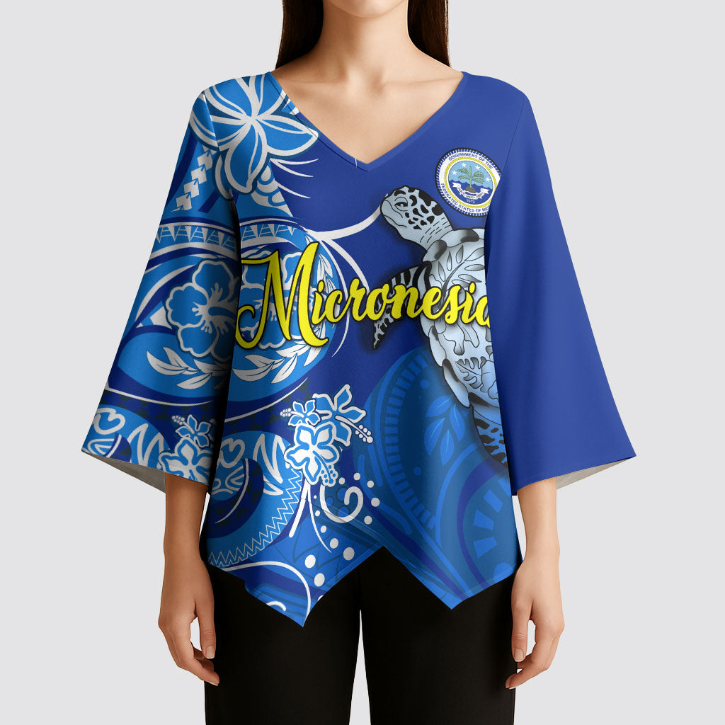 Micronesia Sea Turtle Kimono Sleeve Blouse Federated States Of Micronesia Tribal Floral Pattern