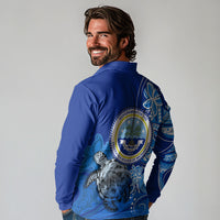 Micronesia Sea Turtle Long Sleeve Polo Shirt Federated States Of Micronesia Tribal Floral Pattern