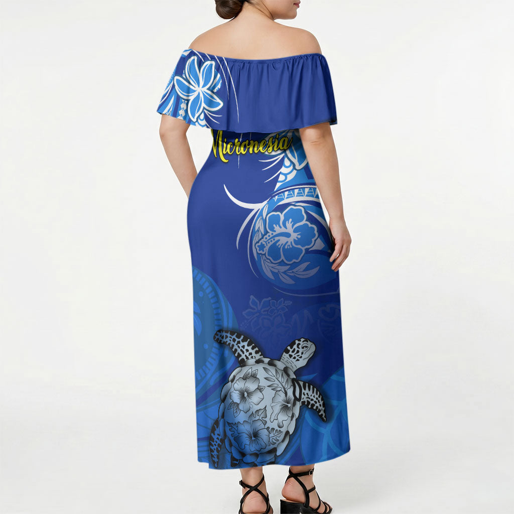 Micronesia Sea Turtle Off Shoulder Maxi Dress Federated States Of Micronesia Tribal Floral Pattern