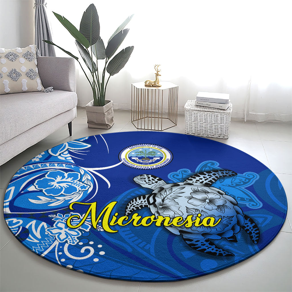 Micronesia Sea Turtle Round Carpet Federated States Of Micronesia Tribal Floral Pattern