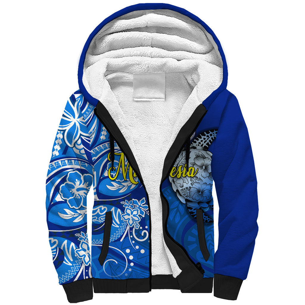 Micronesia Sea Turtle Sherpa Hoodie Federated States Of Micronesia Tribal Floral Pattern