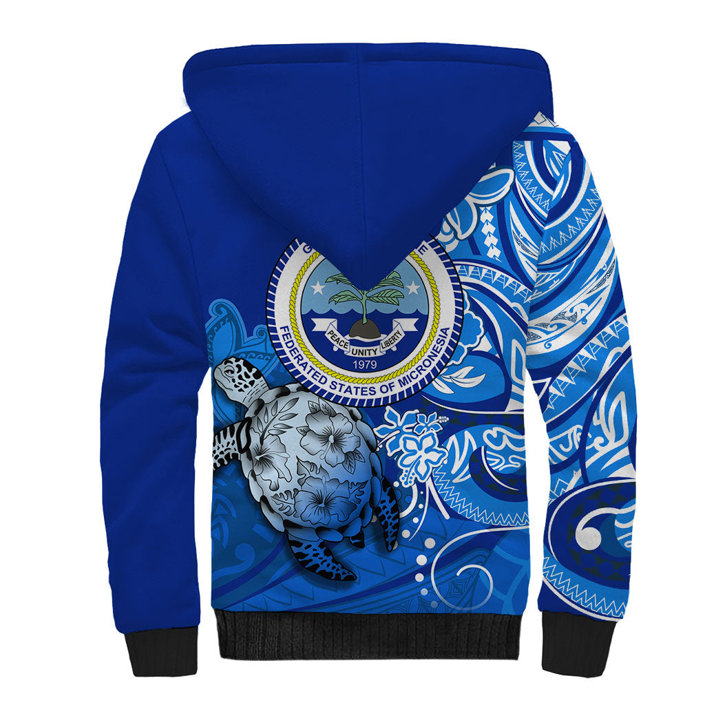 Micronesia Sea Turtle Sherpa Hoodie Federated States Of Micronesia Tribal Floral Pattern