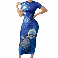 Micronesia Sea Turtle Short Sleeve Bodycon Dress Federated States Of Micronesia Tribal Floral Pattern