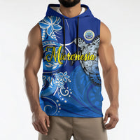 Micronesia Sea Turtle Sleeveless Hoodie Federated States Of Micronesia Tribal Floral Pattern