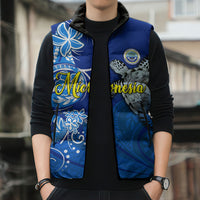 Micronesia Sea Turtle Sleeveless Puffer Jacket Federated States Of Micronesia Tribal Floral Pattern