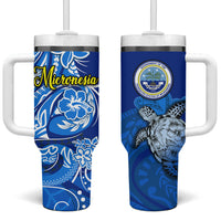 Micronesia Sea Turtle Tumbler With Handle Federated States Of Micronesia Tribal Floral Pattern
