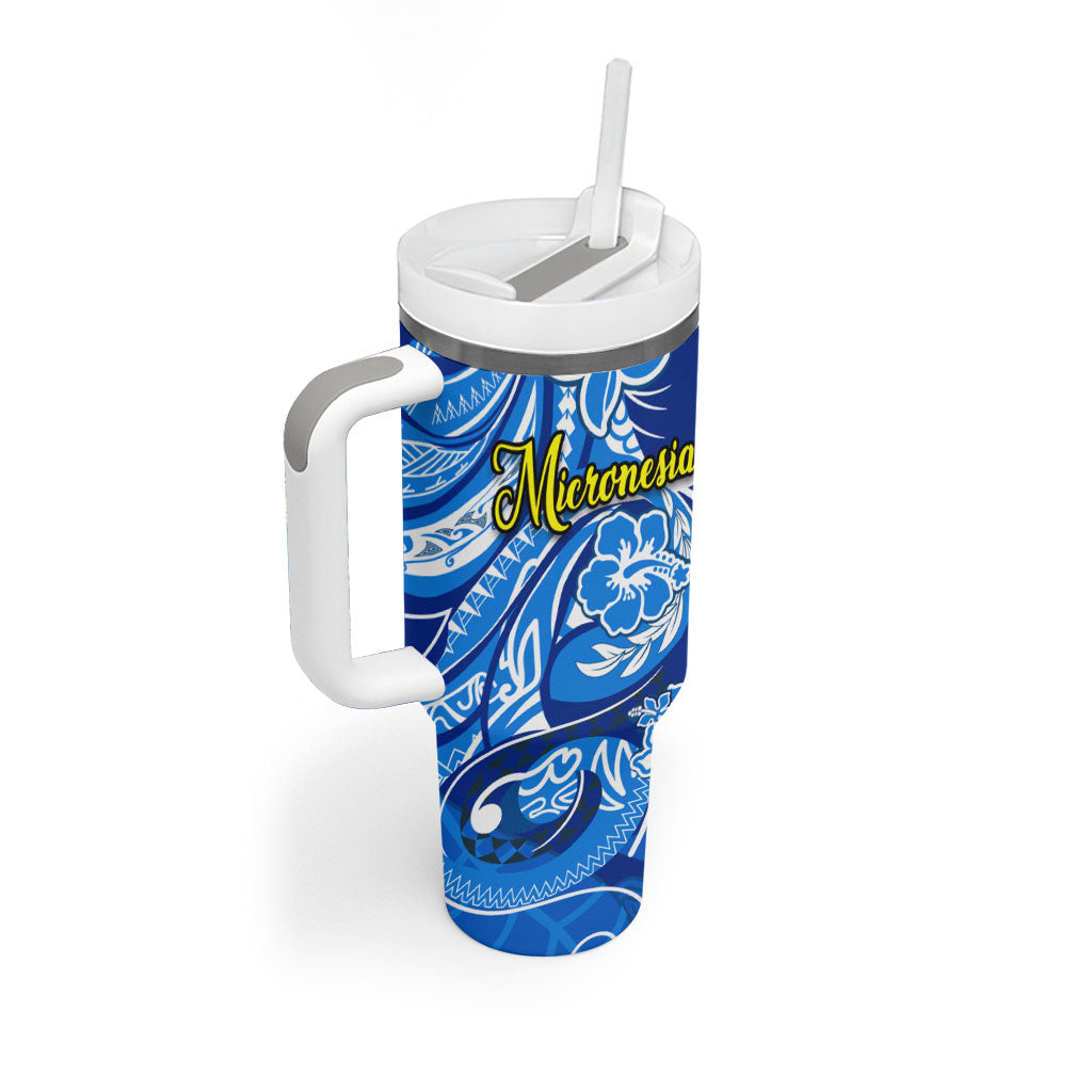 Micronesia Sea Turtle Tumbler With Handle Federated States Of Micronesia Tribal Floral Pattern