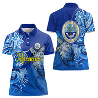 Micronesia Sea Turtle Women Polo Shirt Federated States Of Micronesia Tribal Floral Pattern