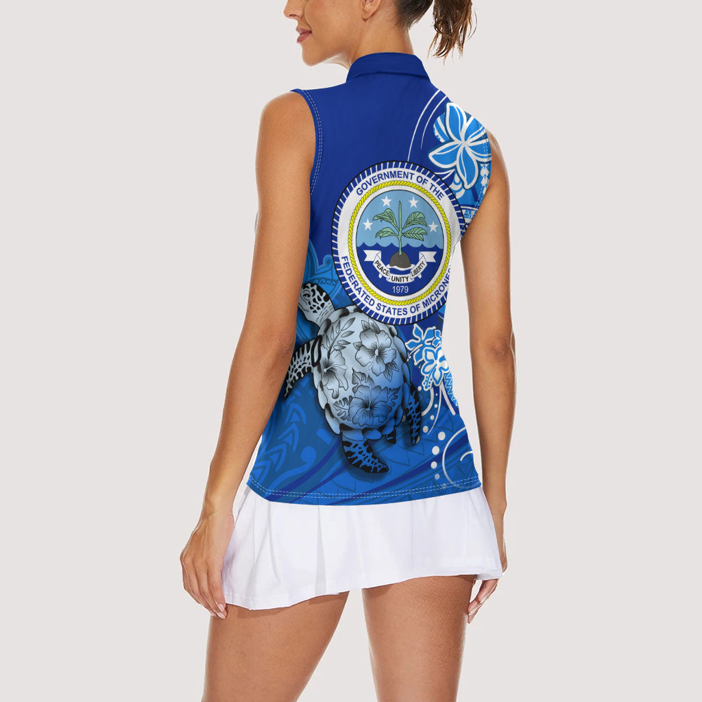 Micronesia Sea Turtle Women Sleeveless Polo Shirt Federated States Of Micronesia Tribal Floral Pattern