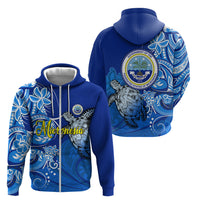 Micronesia Sea Turtle Zip Hoodie Federated States Of Micronesia Tribal Floral Pattern