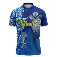 Micronesia Sea Turtle Zipper Polo Shirt Federated States Of Micronesia Tribal Floral Pattern