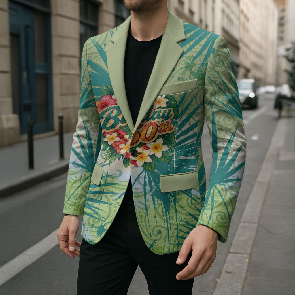 Personalized Polynesia 50th Birthday Blazer Vintage Hawaiian Floral Ukulele Tropical Sunset Art TS04 - Polynesian Pride