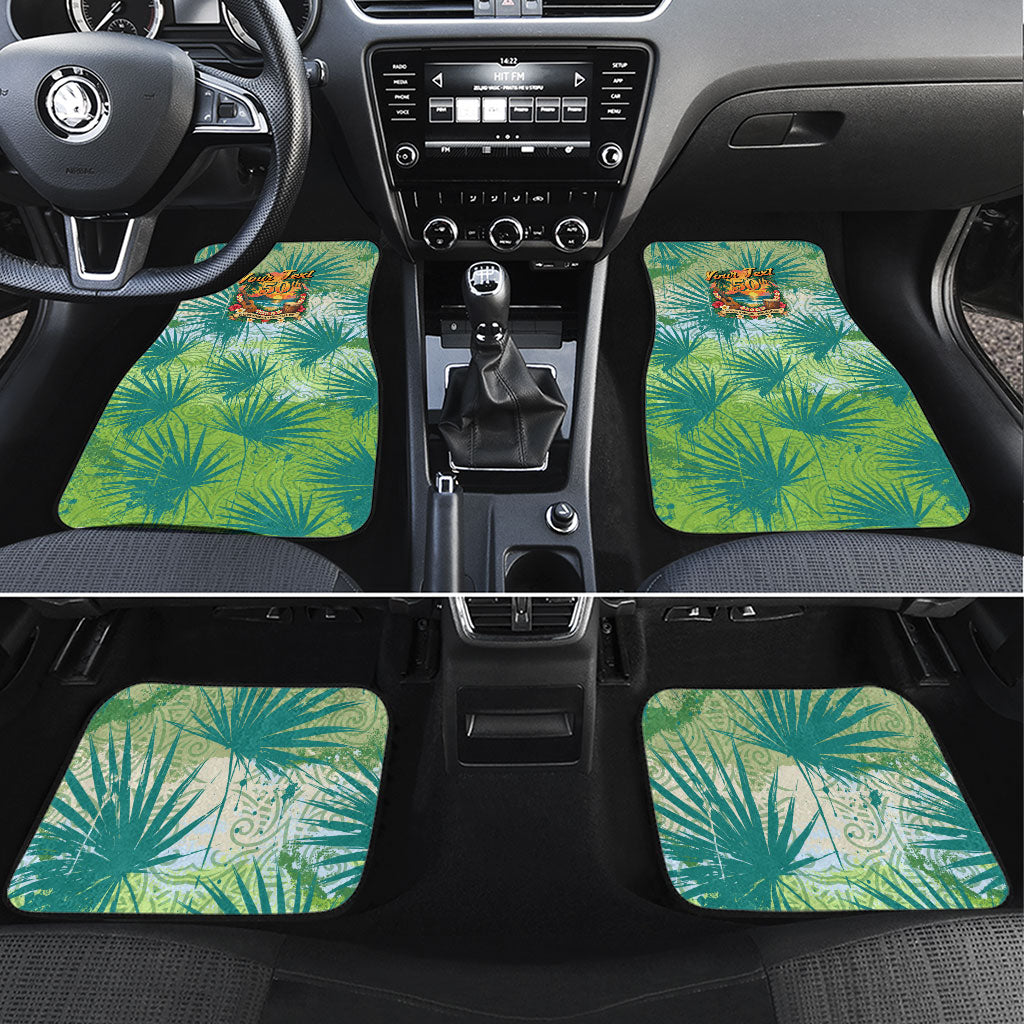 Personalized Polynesia 50th Birthday Car Mats Vintage Hawaiian Floral Ukulele Tropical Sunset Art TS04 Set 4pcs Green - Polynesian Pride