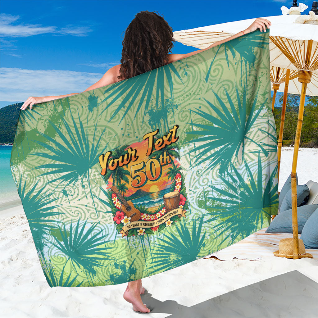 Personalized Polynesia 50th Birthday Sarong Vintage Hawaiian Floral Ukulele Tropical Sunset Art