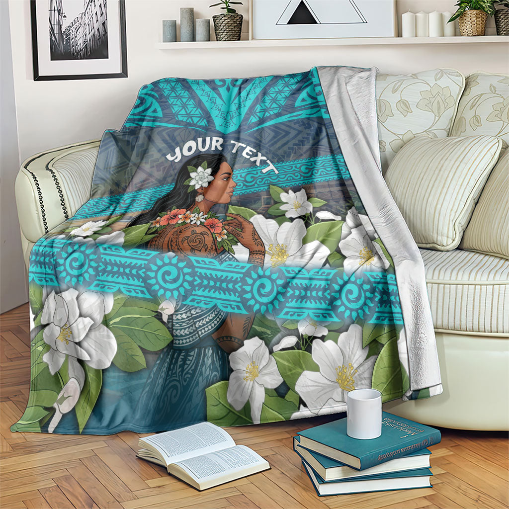 Personalized Polynesian Woman 50th Birthday Blanket Traditional Pacific Tribal Tattoo Floral Art TS04 Blue - Polynesian Pride