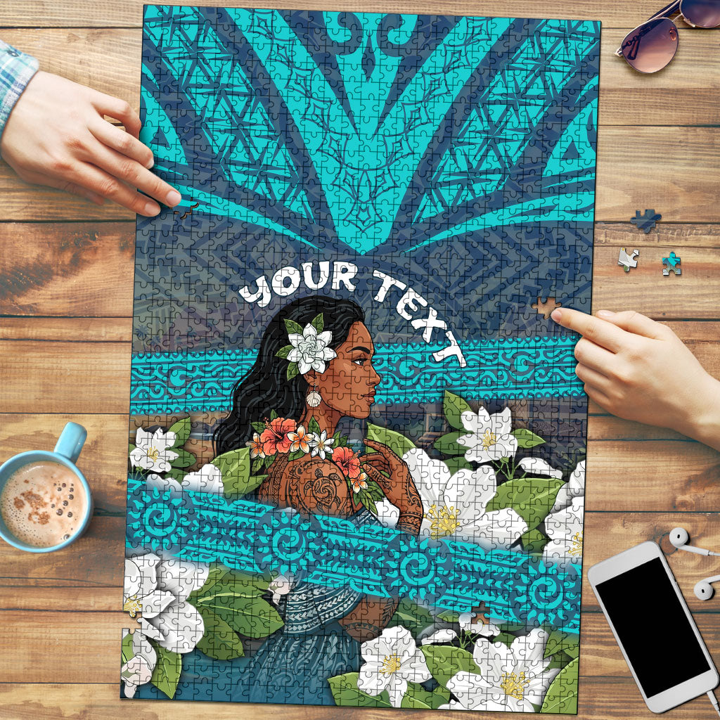 Personalized Polynesian Woman 50th Birthday Puzzle Traditional Pacific Tribal Tattoo Floral Art TS04 Blue - Polynesian Pride