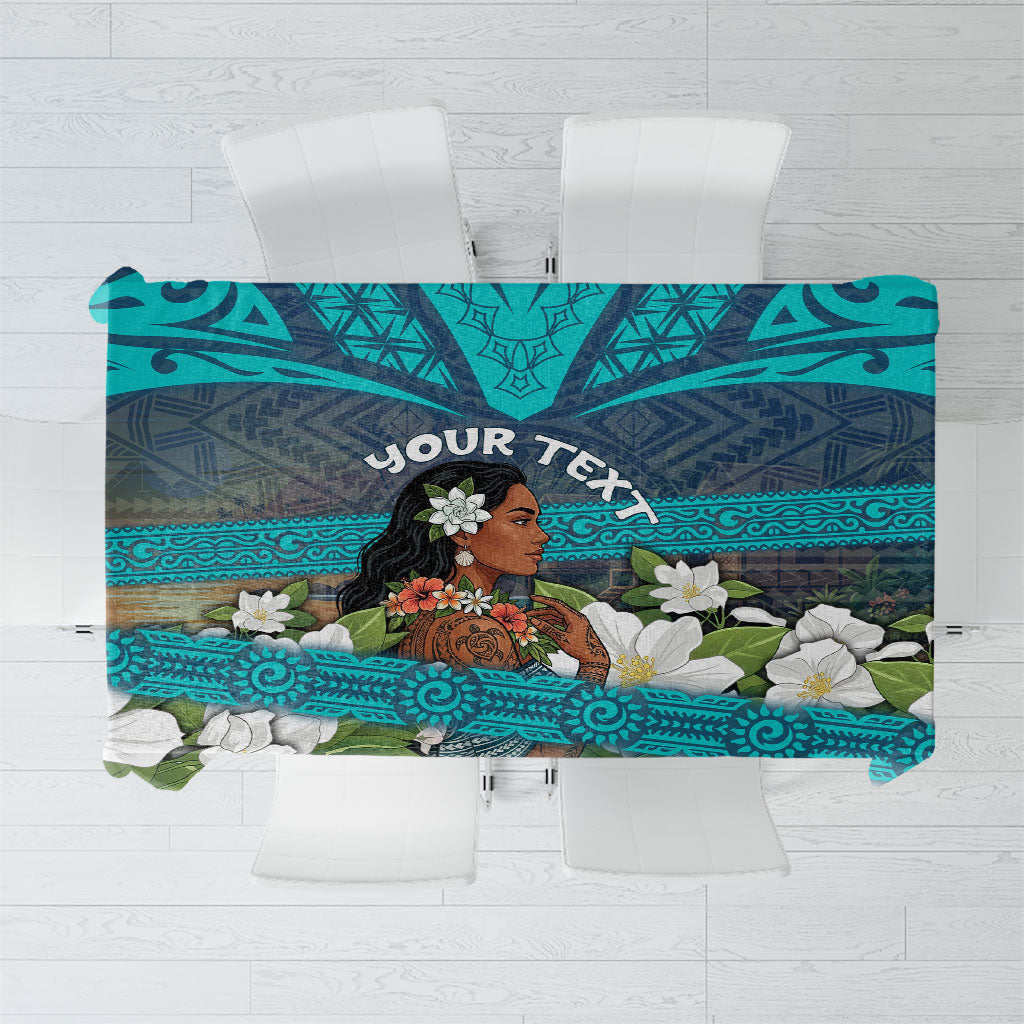 Personalized Polynesian Woman 50th Birthday Tablecloth Traditional Pacific Tribal Tattoo Floral Art