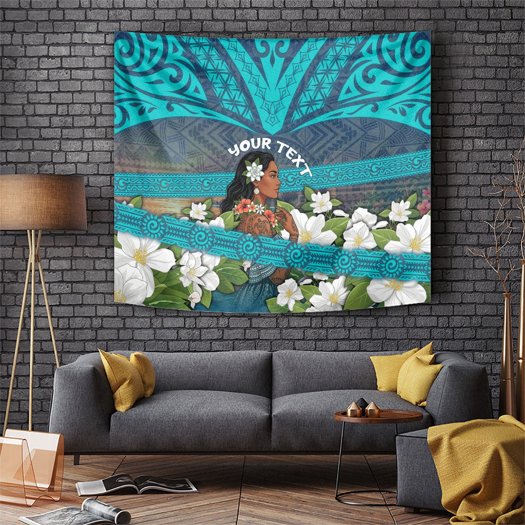 Personalized Polynesian Woman 50th Birthday Tapestry Traditional Pacific Tribal Tattoo Floral Art TS04 Blue - Polynesian Pride