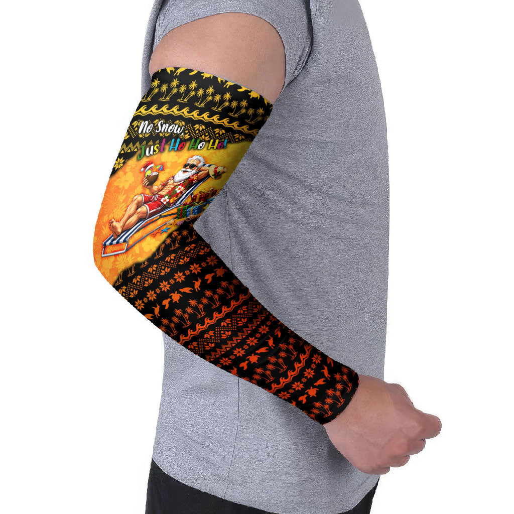 Tropical Christmas In July Santa Claus Arm Sleeves Festive Hawaiian With Beach Reindeer Sleigh TS04 - Polynesian Pride
